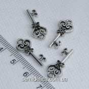 Кулон, подвеска металл 20х9 мм Ключик, серебро