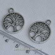 Кулон, подвеска металл 19х23 мм Дерево, серебро
