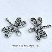 Кулон, подвеска металл 21х20 мм Стрекоза, серебро