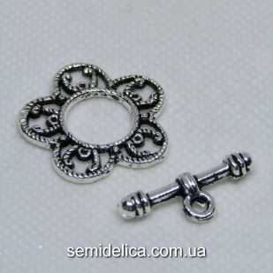 Застежка тогл 25х2мм и 24х9мм Цветочек, античное серебро