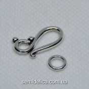 Застежка металл 20,5х12 мм Крючок с кольцом, античное серебро
