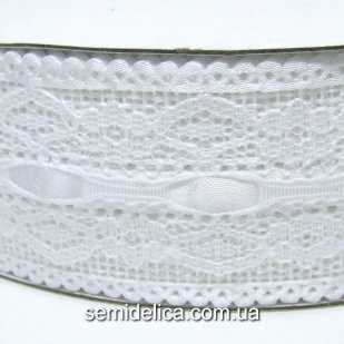 Лента из мешковины 4,5 см с кружевом, белый