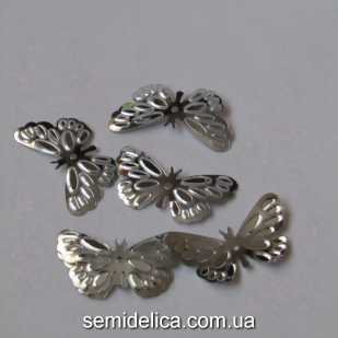 Пайетки Бабочка 25х14 мм, серебро