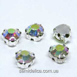 Стразы в серебряных цапах 8 мм SS38, прозрачный с блеском