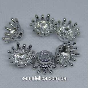 Серединка, кабошон Корона со стразой 15 мм, серебро