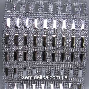 Стразовое полотно, шина 11,5х49 см, серебро