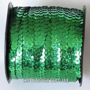 Пайетки с голограммой 6 мм на нитке, зеленый